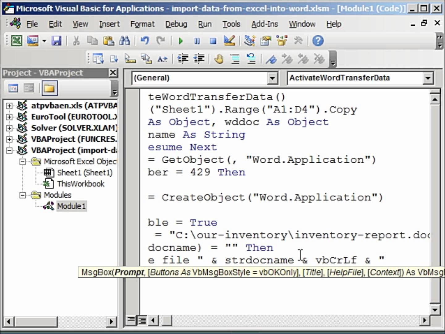 visual basic for applications word